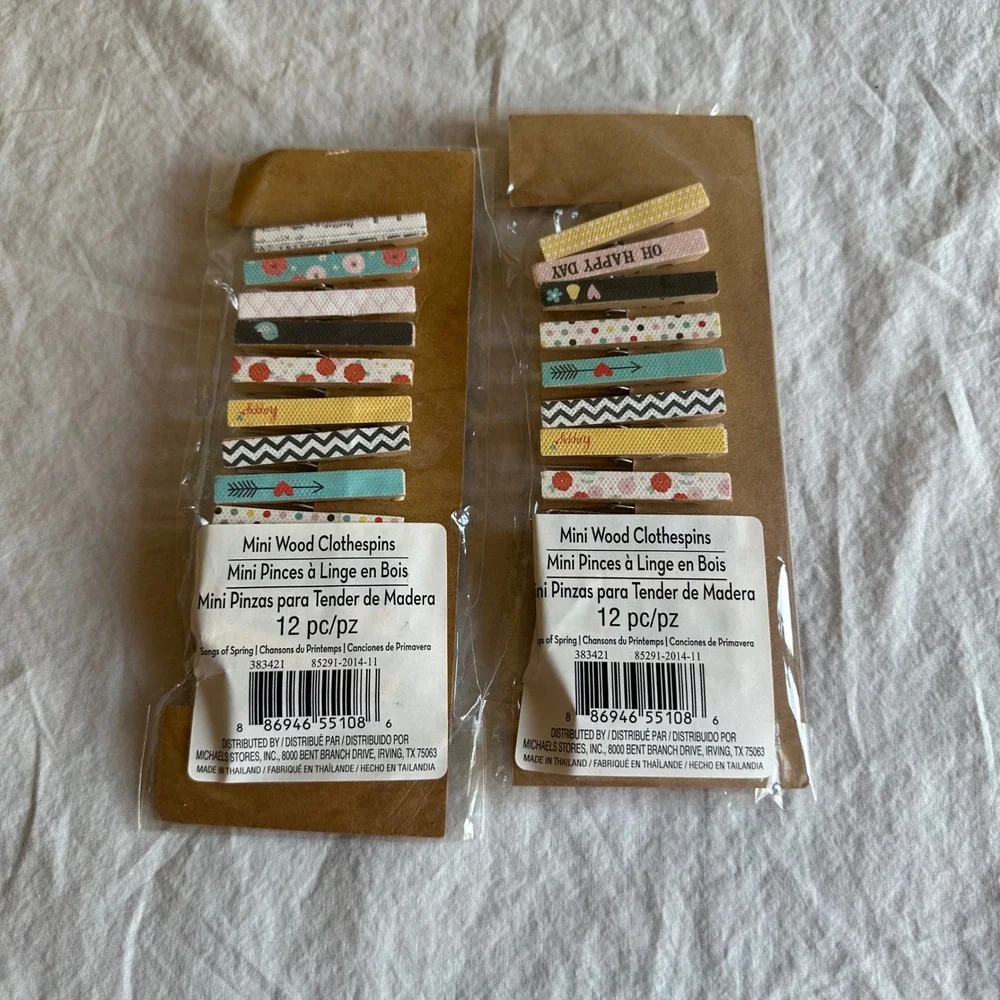 Michaels Mini Wood Clothespins Songs of Spring 24pc Floral Chevron Craft Clips